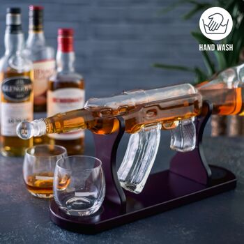 Ensemble de carafe en verre pour pistolet à whisky avec support en bois sculpté, distributeur de conception unique de fusil à scotch Bourbon avec boîte-cadeau 8