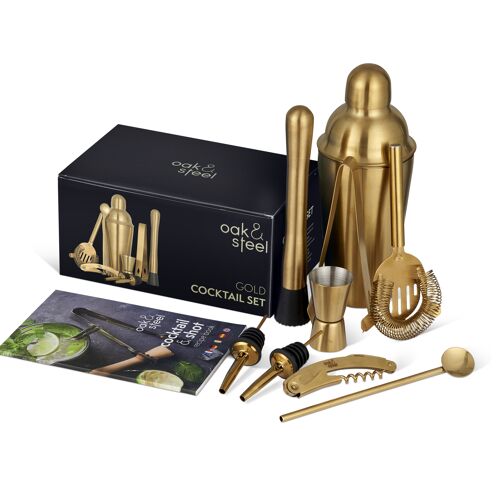 10 Pcs Stainless Steel Gold Cocktail Making Kit, Complete Mixology Tool with Recipe Book Gift Set