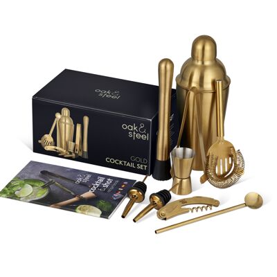 10-teiliges Edelstahl-Gold-Cocktail-Set, komplettes Mixologie-Werkzeug mit Rezeptbuch-Geschenkset