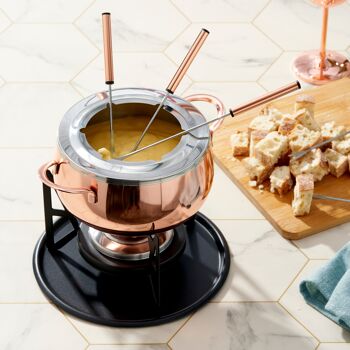Coffret cadeau fondue or rose en acier inoxydable pour fromage, chocolat, bouillon de viande avec fourchettes - 6 personnes 4