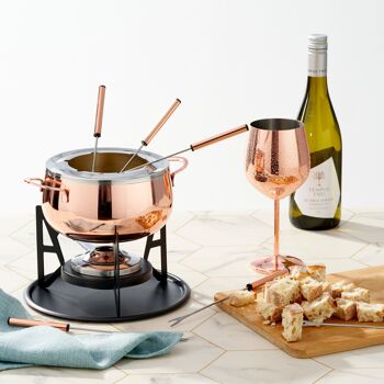 Coffret cadeau fondue or rose en acier inoxydable pour fromage, chocolat, bouillon de viande avec fourchettes - 6 personnes 5