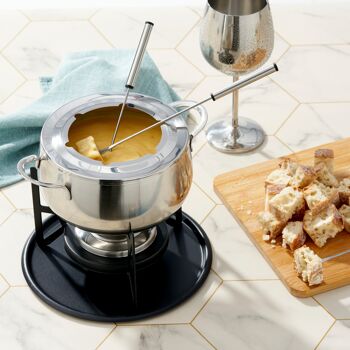 Coffret cadeau à fondue en acier inoxydable argenté pour fromage, chocolat, bouillon de viande avec fourchettes - 6 personnes 4
