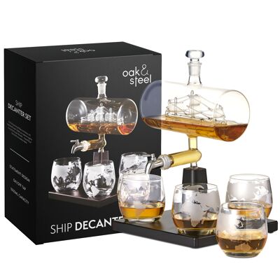 Whisky Decanter Dispenser per liquori in vetro, set regalo per bicchieri di design per nave, rum e vino - 1000 ml