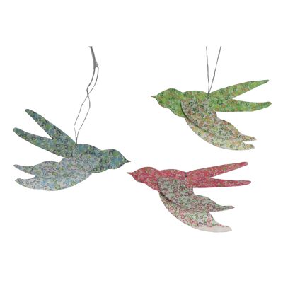 Mobile 3D bird wall decoration in Liberty pattern paper