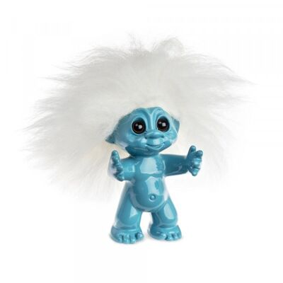 Bleu ciel/cheveux blancs, 9 cm, troll Goodluck