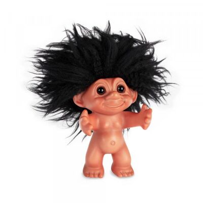 Rubber look/black hair, 12 cm, Goodluck troll
