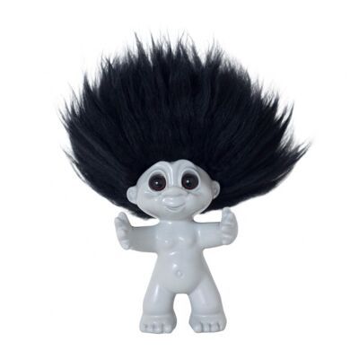 Light grey/black hair, 9 cm, Goodluck troll