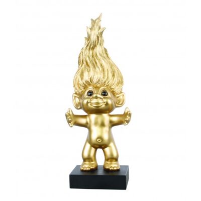 Latón cepillado, Goodluck Troll, Edición limitada con corazón de oro de 14 quilates