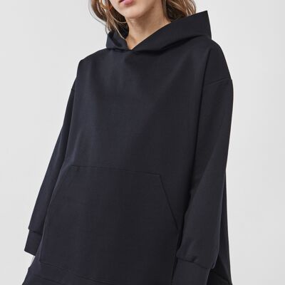 SHANDY Oversized Neoprene Sweatshirt With Side Slits in Black