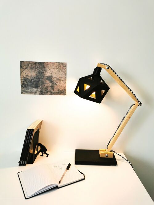 Lampe de bureau origami bois et noir