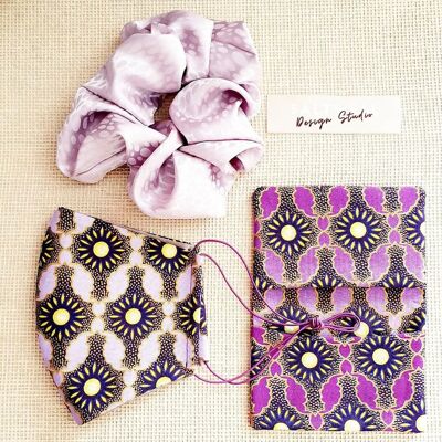 Lila Maske, Scrunchie & Card Wallet Geschenkset