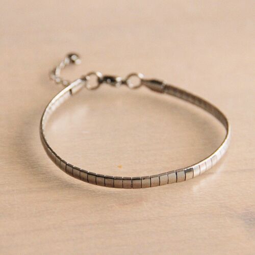 SA812 - Steel flat bracelet striped - silver