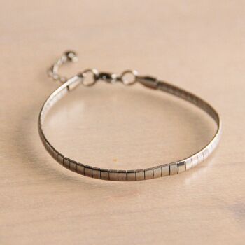 SA812 - Bracelet plat en acier rayé - argent 1