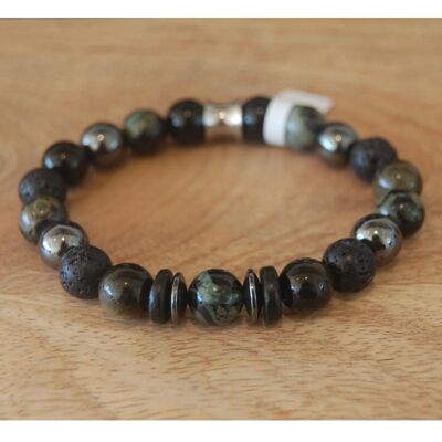 Kambaba jasper bracelet, golden obsidian, lava stone, hematites