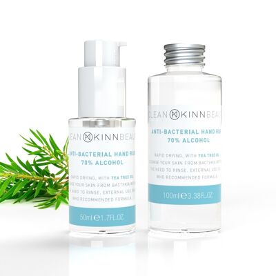 KINN Hand Sanitiser (pump) with tea tree essential oil Available in 50ml or 100ml - Sanitiser starter pack, one 50ml and one 100ml refill