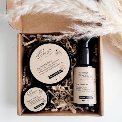 Serenity Trio Geschenkbox – Natürliche Körper-, Gesichts- und Lippenpflege | Mit entspannenden ätherischen Ölen | Slow Cosmetics-Label