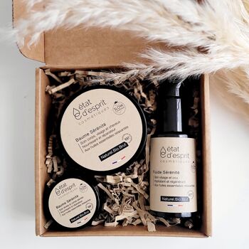 Coffret cadeau Sérénité Trio - Soins naturels Corps, Visage et Lèvres | Aux huiles essentielles relaxantes | Label Slow Cosmétique 1