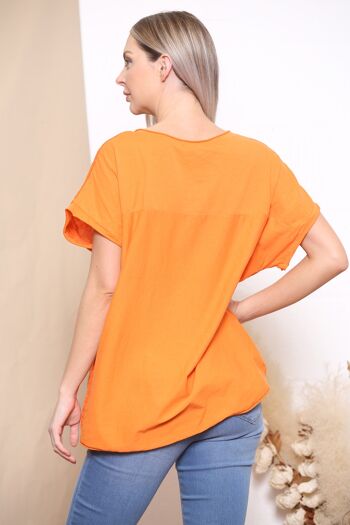 T-shirt en lin orange avec fleur à sequins 3