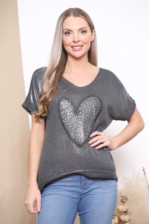 Black sequin heart shimmer t-shirt