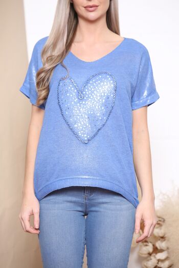 T-shirt scintillant coeur bleu royal à sequins 4