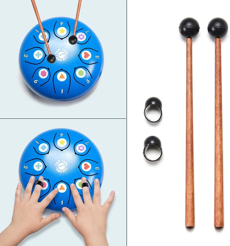 Tambour à langue en acier pour enfants, tambour magique calme de 15,2 cm avec livre d'histoires à chanter et recueil de chansons, tambours, jouets musicaux, instruments de musique pour enfants de 5
