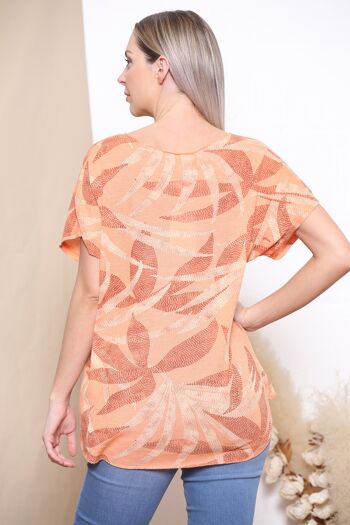 T-shirt coupe décontractée imprimé feuilles orange 3