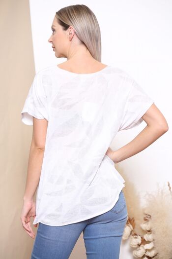 T-shirt blanc imprimé feuilles coupe décontractée 3
