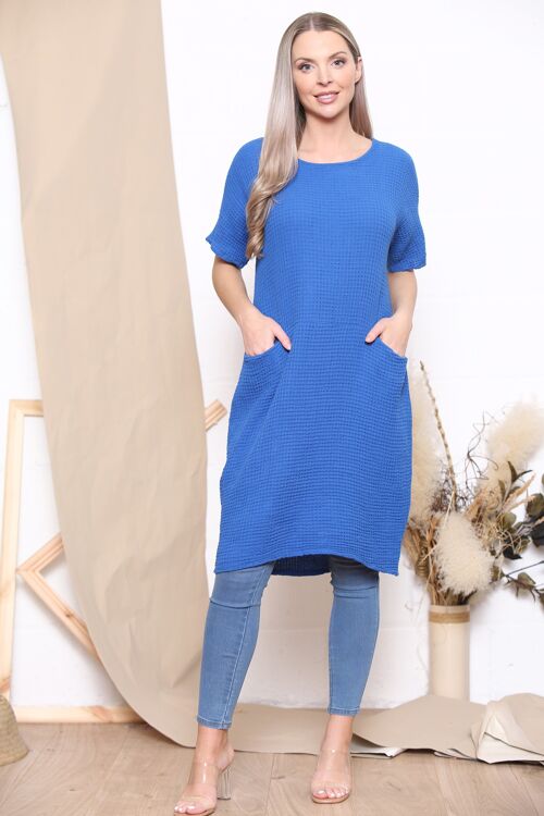 Royal Blue waffle texture dress with pockets