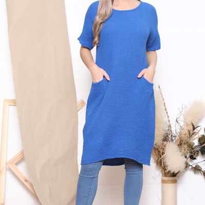 Royal Blue waffle texture dress with pockets