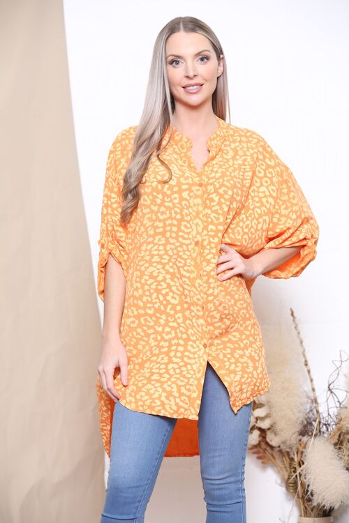 Orange  leopard print rolled sleeve blouse