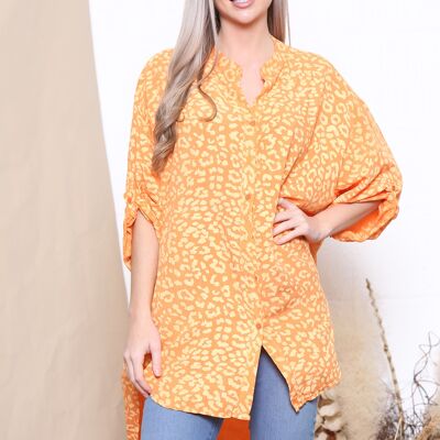 Orange  leopard print rolled sleeve blouse