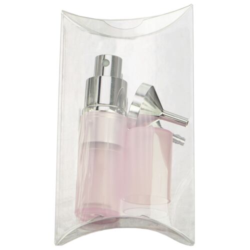 Taschenzerstäuber transparent rosa für 8 ml + Trichter silber in Geschenkpackung
