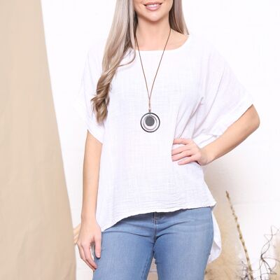 White  summer top with necklace