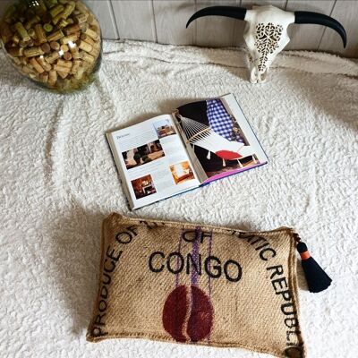 KAFFEETASCHENBODENKISSEN RECYCLING JUTE CANVAS CONGO CAFE