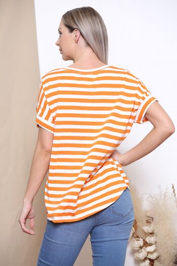 T-shirt manches courtes rayé orange 3