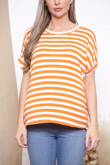 T-shirt manches courtes rayé orange 4