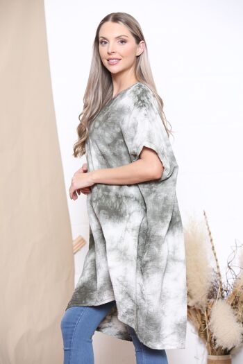 Robe manches courtes tie and dye vert kaki 2