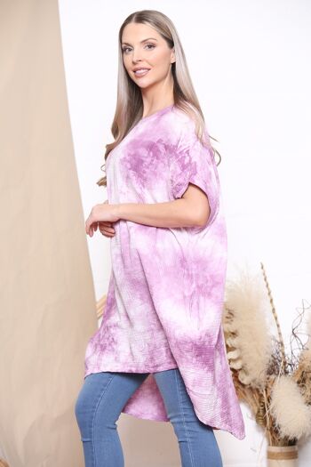 Robe manches courtes tie and dye lilas 2