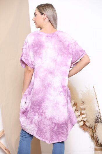 Robe manches courtes tie and dye lilas 3