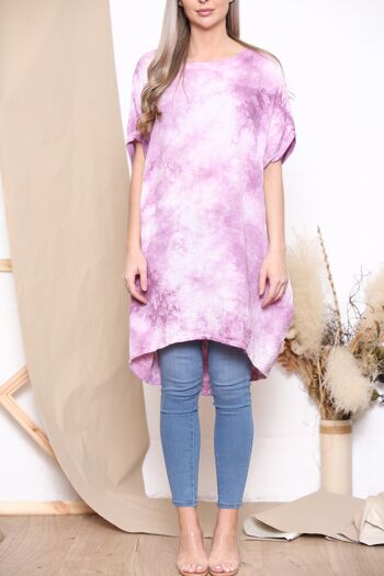 Robe manches courtes tie and dye lilas 4