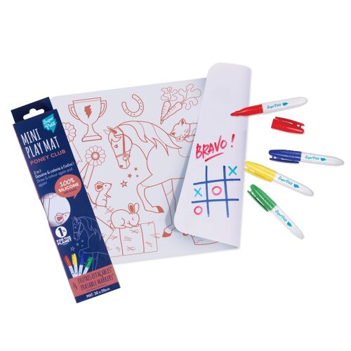 Coloriage nomade : mini Playmat réversible 4 feutres inclus - Réutilisable-  PONEY CLUB