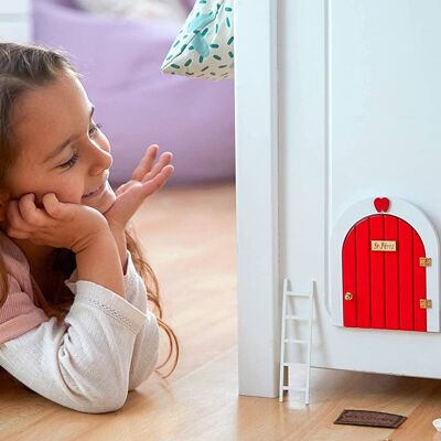 ( SPANISH ) Ratoncito Perez Door That Opens - Ratoncito Pérez House - Includes 5 Accessories + Greeting Card - Boy Girl Gift 5 years (Red)