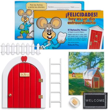 ( ESPAGNOL ) Ratoncito Pérez Porte qui s'ouvre - Maison Ratoncito Pérez - Comprend 5 accessoires + carte de vœux - Cadeau garçon fille 5 ans (Rouge) 6