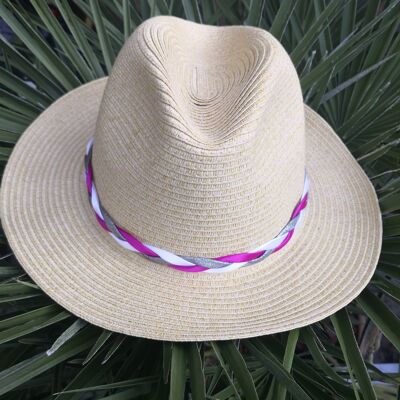 Chapeau tresse  rose