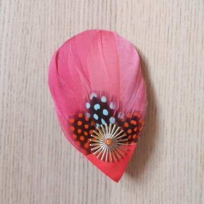 feather clip coral polka dot hair clip, brooch, mother's day jewelry, fashion accessories, colorful jewelry