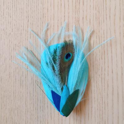 turquoise feather clip and peacock feather, hair clip, brooch, mother's day jewelry, fashion accessories, colorful jewelry