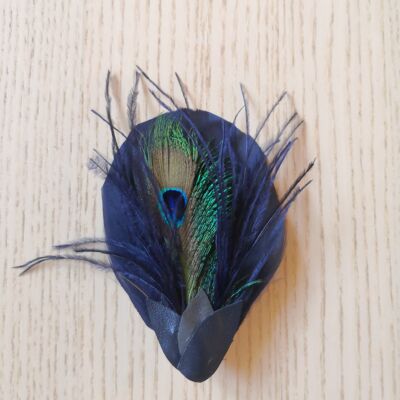 clip di piume blu navy e piume di pavone, fermaglio per capelli, spilla, gioielli per la festa della mamma, accessori moda, gioielli colorati