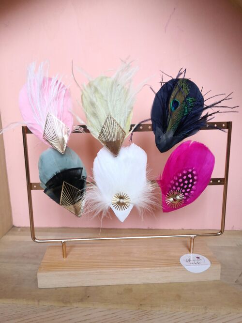 Lot de 6 pinces barrette à cheveux ou broche en véritable plumes, pince barrette à cheveux, broche, bijoux fête de meres, accessoires de mode, bijou coloré