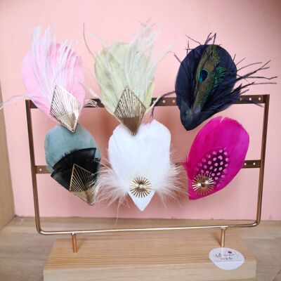 Lot of 6 hair bar clips or brooch in real feathers, hair bar clip, brooch, Mother's Day jewelry, fashion accessories, colorful jewelry