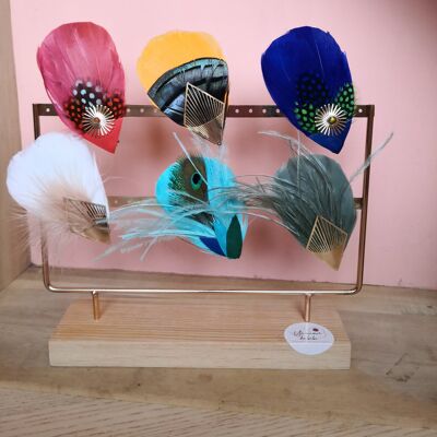 Set of 6 hair bar clips or brooch in real feathers, hair bar clip, brooch, Mother's Day jewelry, fashion accessories, colorful jewelry